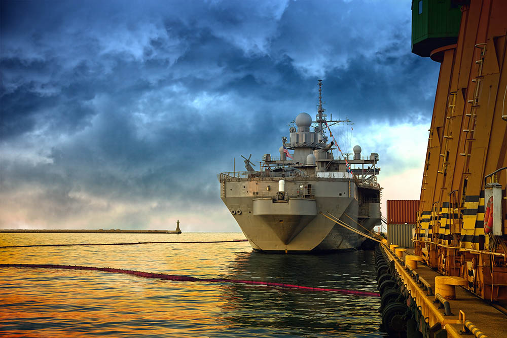 Marine electric motor for naval vessel propulsion and thruster systems